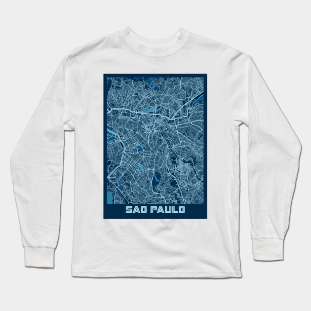 Sao Paulo - Brazil Peace City Map Long Sleeve T-Shirt by tienstencil